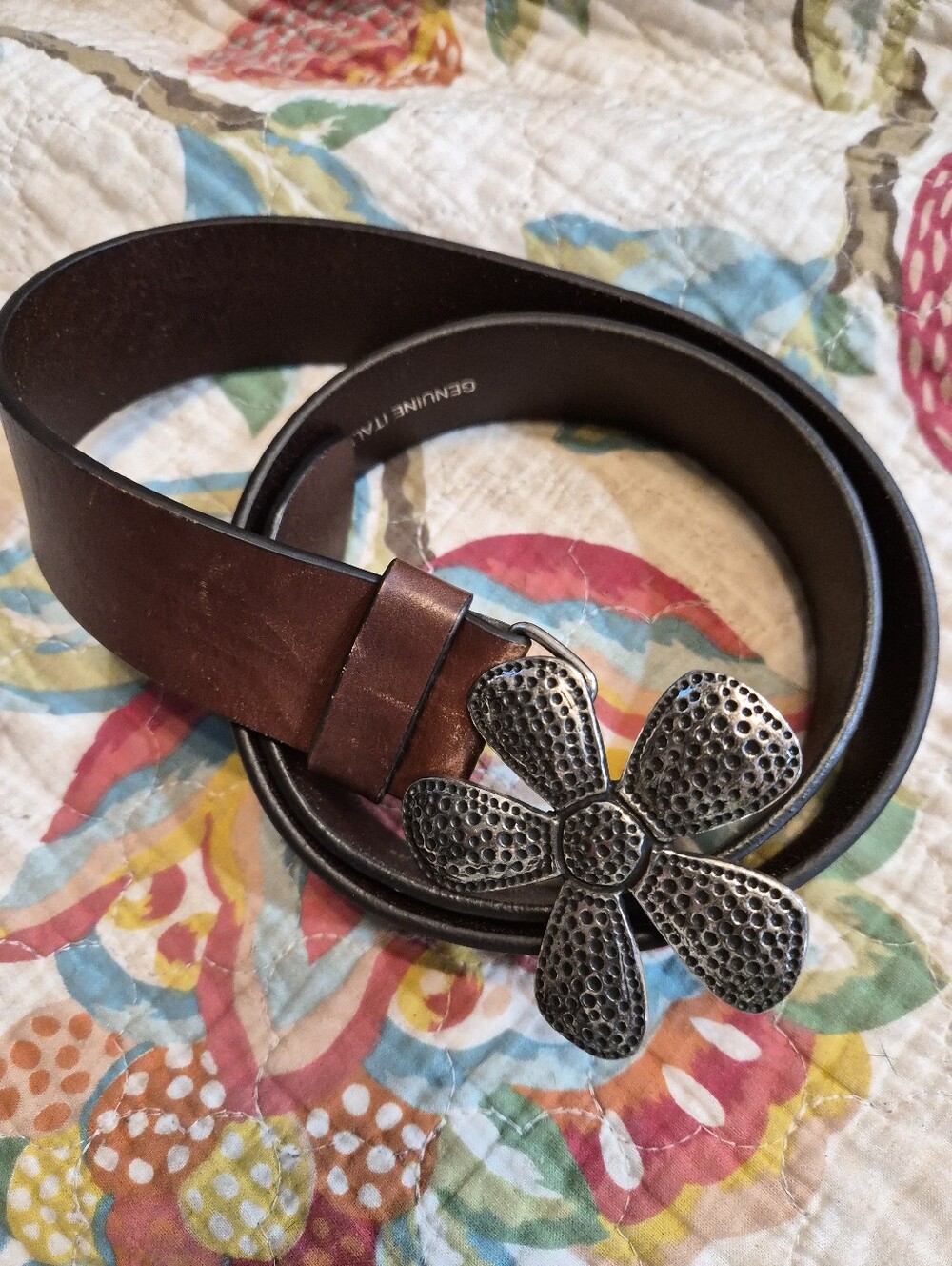 Silpada Designs Women's Brown Leather Fashion Belt Size M Flower Buckle